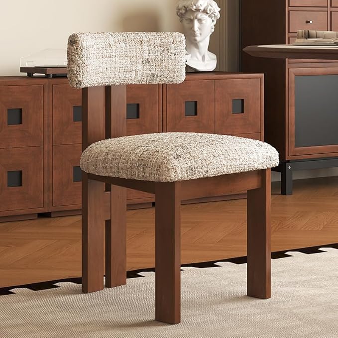 Wooden Dining Chairs Set of 4, Mid Century Modern Chenile Upholstered Dining Room Chair Kitchen Chairs with Solid Walnut Wood Legs, Farmhouse Dinner Chair for Kitchen Restaurant Living Room, Beige