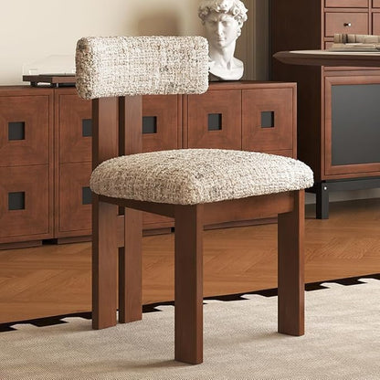 Wooden Dining Chairs Set of 4, Mid Century Modern Chenile Upholstered Dining Room Chair Kitchen Chairs with Solid Walnut Wood Legs, Farmhouse Dinner Chair for Kitchen Restaurant Living Room, Beige