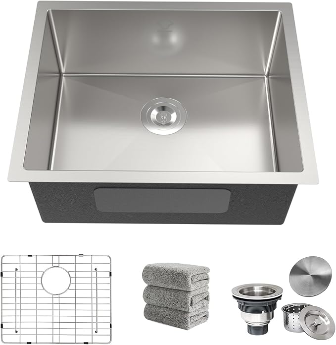 22 Inch Undermount Kitchen Sink 16 Gauge Stainless Steel Single Bowl Utility Laundry Sink Outdoor Kitchen Sinks RV Bar Sink with Accessories 22"x18"x9"