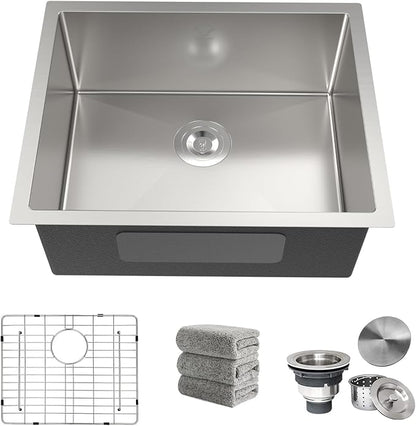 22 Inch Undermount Kitchen Sink 16 Gauge Stainless Steel Single Bowl Utility Laundry Sink Outdoor Kitchen Sinks RV Bar Sink with Accessories 22"x18"x9"
