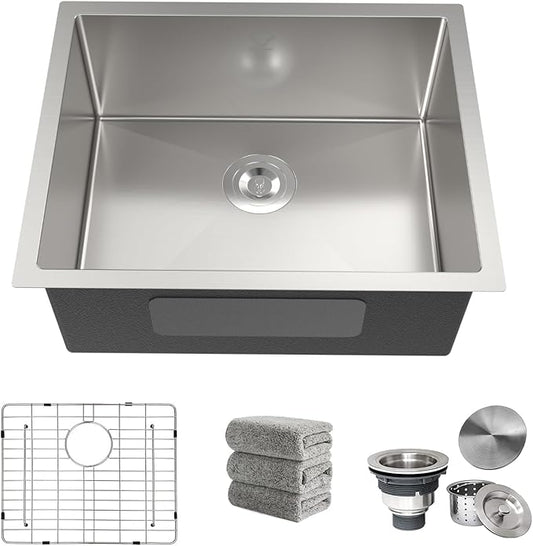 22 Inch Undermount Kitchen Sink 16 Gauge Stainless Steel Single Bowl Utility Laundry Sink Outdoor Kitchen Sinks RV Bar Sink with Accessories 22"x18"x9"