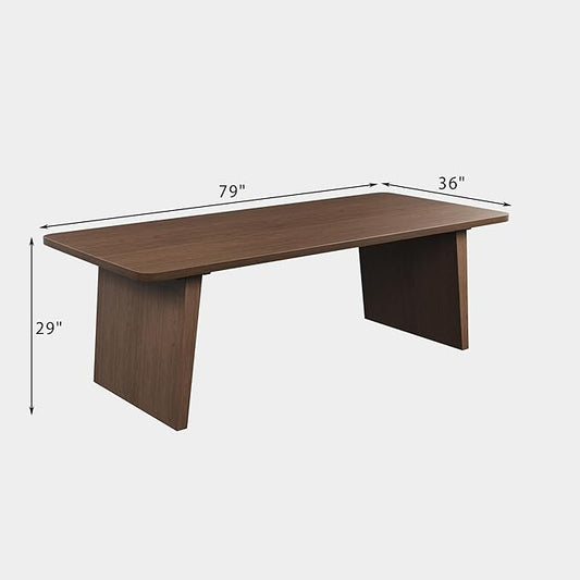 Casaphoria 79" Walnut Rectangular Dining Table for 6-8 People, Modern Farmhouse Style with 8-Leg Design for Kitchen, Living Room & Dining Room