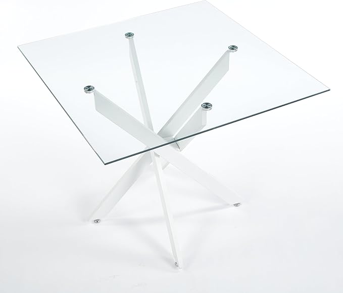 Square Glass Dining Table 35.4'' Inch Modern Square Kitchen Table with Metal Legs Durable Stylish Dinner Table for Dining Room Kitchen