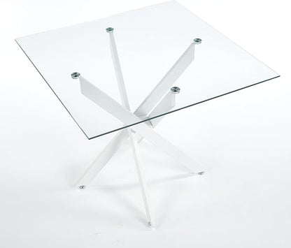 Square Glass Dining Table 35.4'' Inch Modern Square Kitchen Table with Metal Legs Durable Stylish Dinner Table for Dining Room Kitchen