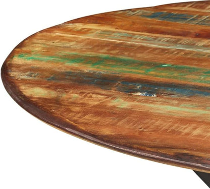 Round Dining Table Multicolor Solid Reclaimed Wood Powder Coated Steel Small Kitchen Table for Dining Room Compact 43.3 Inch Diameter
