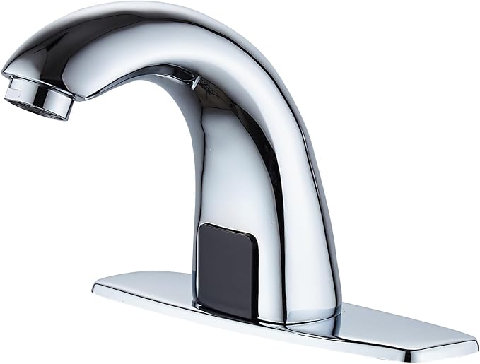 Touchless Bathroom Sink Faucet - Automatic Motion Sensor Battery Opertated with Temperature Mixing Valve for Commercial Lavatory Bathroom, Chrome