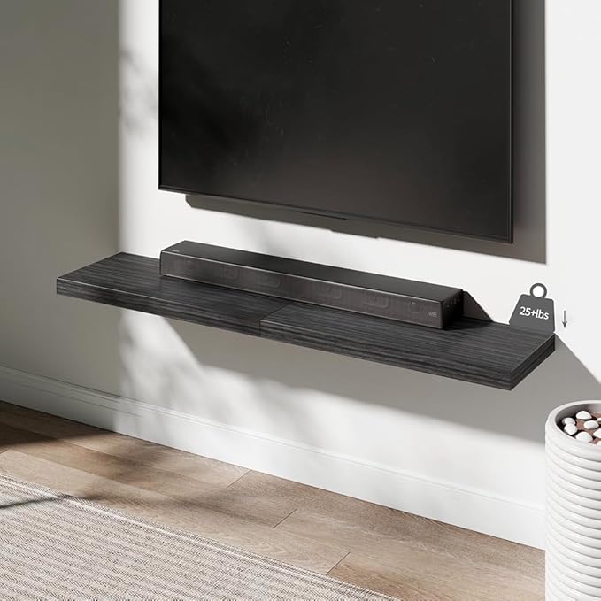 Floating Shelf, Set of 1 Wall Shelf, 24 in W x 12.75 in D x 2 in H Wooden Floating Wall Shelf with Invisible Brackets for Living Room/Bedroom/Bathroom/Kitchen Storage and Decor, Black Wood