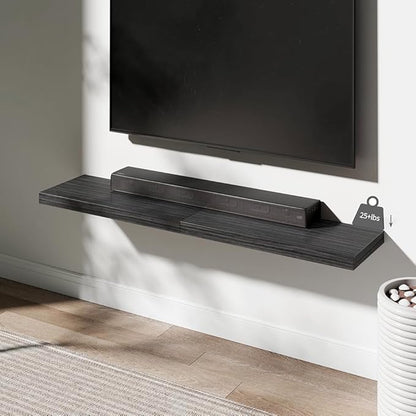 Floating Shelf, Set of 1 Wall Shelf, 24 in W x 12.75 in D x 2 in H Wooden Floating Wall Shelf with Invisible Brackets for Living Room/Bedroom/Bathroom/Kitchen Storage and Decor, Black Wood