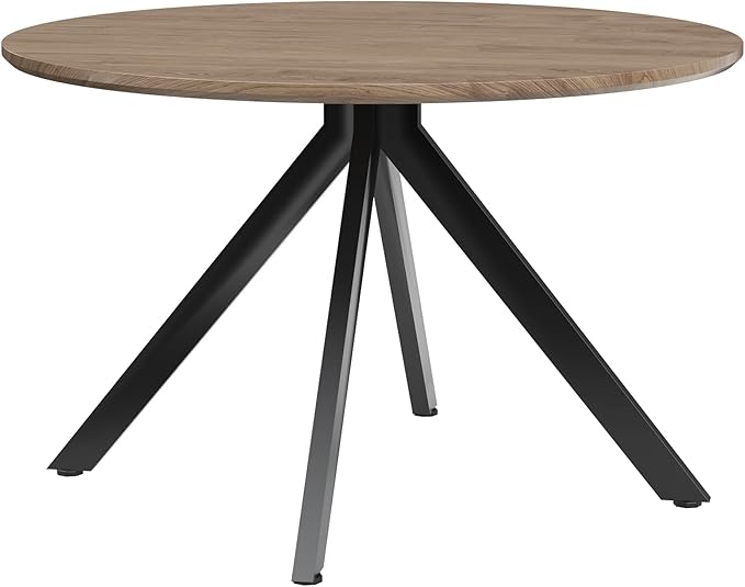 47" Solid Wood Island Table, Rustic Dining Table with Intersecting X-Base, Farmhouse Dining Table with Scratch-Resistant Pads for Dining Room & Kitchen, Black+Brown