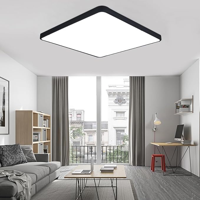 LED Ceiling Light Fixture,16 Inch Modern Square Recessed Ceiling Lights,Dimmable Light,36W Black 3000K-6000K Close to Ceiling Lighting Flush Mount Living Room Bedroom