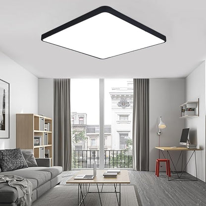LED Ceiling Light Fixture,12 Inch Modern Square Recessed Ceiling Lights,Dimmable Light 24W Ceiling Lamp Black 3000K-6000K Close to Ceiling Lighting Flush Mount for Bedroom Living Room