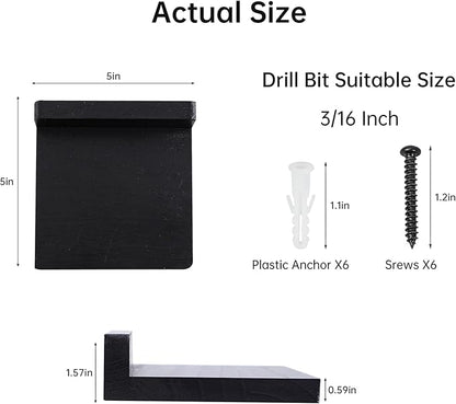 Small Floating Shelf, Set of 6 Black Shelf for Wall Decor Storage Wall Mounted Small Shelf for Bedroom Living Room Bathroom Kitchen -5x5 Inch