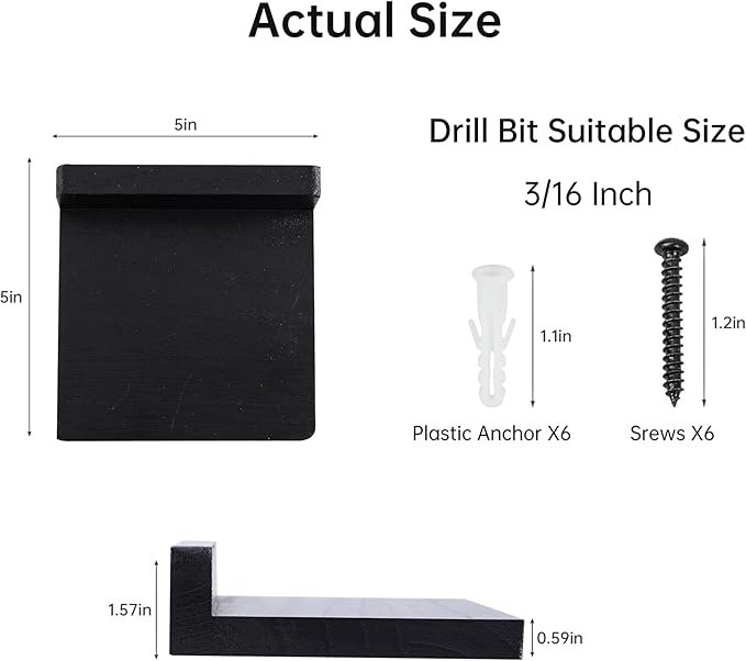 Small Floating Shelf, Set of 3 Black Shelf for Wall Decor Storage Wall Mounted Small Shelf for Bedroom Living Room Bathroom Kitchen -5x5 Inch
