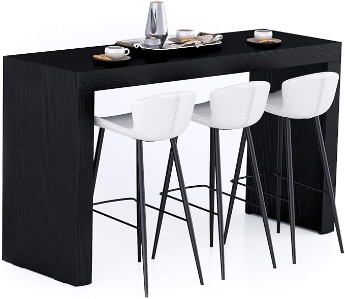 Mobili Fiver Evolution Tall Kitchen Bar Table Made in Italy | Space Saving, Counter Height Table for 6 | Modern Breakfast Bar Counter Top w/Cable Holder | Ashwood Black | 70,9'' x 23,6" in