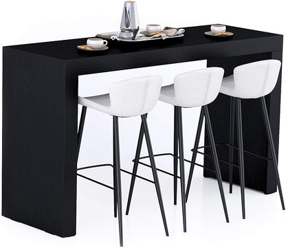 Mobili Fiver Evolution Tall Kitchen Bar Table Made in Italy | Space Saving, Counter Height Table for 6 | Modern Breakfast Bar Counter Top w/Cable Holder | Ashwood Black | 70,9'' x 23,6" in
