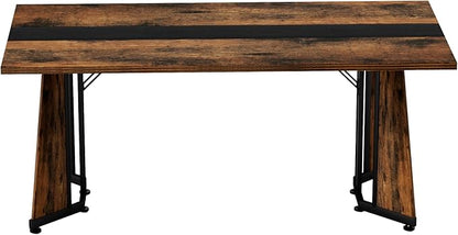 71" Waterproof Island Table, Rustic Dining Table with Adjustable Feet, Farmhouse Dining Table 330LBS for Kitchen, Living Room & Office, Black,Rustic Brown