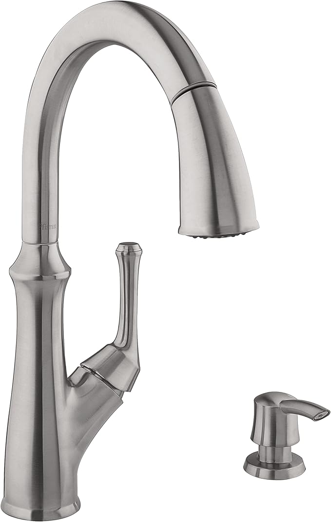 Pfister Tamera Kitchen Faucet with Pull Down Sprayer and Soap Dispenser, Single Handle, High Arc, Stainless Steel Finish, F5297TAS