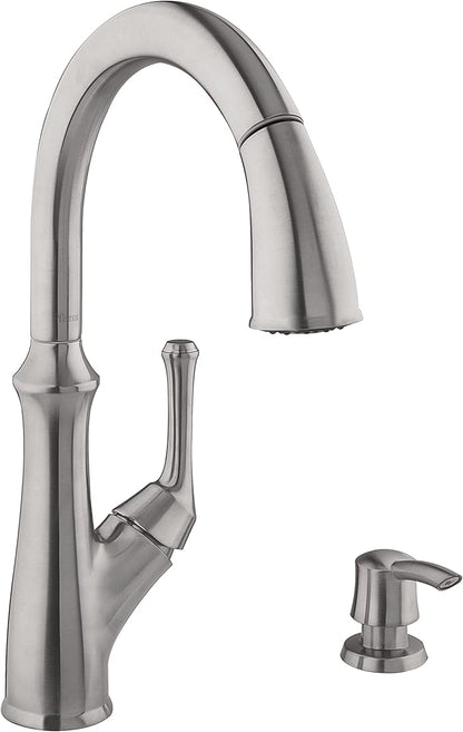 Pfister Tamera Kitchen Faucet with Pull Down Sprayer and Soap Dispenser, Single Handle, High Arc, Stainless Steel Finish, F5297TAS