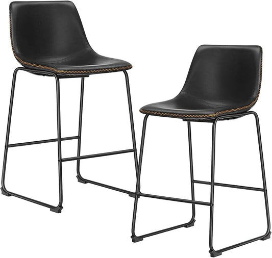 DUMOS 26 Inch Counter Height Bar Stools Set of 2, Modern Faux Leather High Barstools with Back and Metal Leg, Bar Chairs for Kitchen Island, Elegant Black