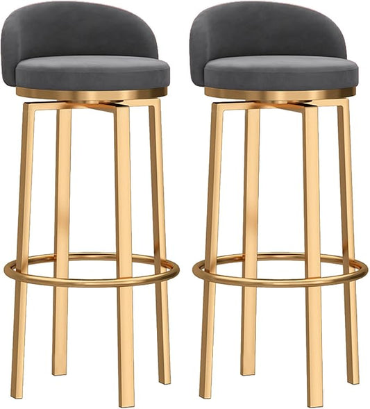 Swivel Stools Gold Metal Leg Height stools with Back High Dining Chairs for Home Kitchen Island-Grey 2 Pcs-25.6in Sitting (Grey 2 Pcs)