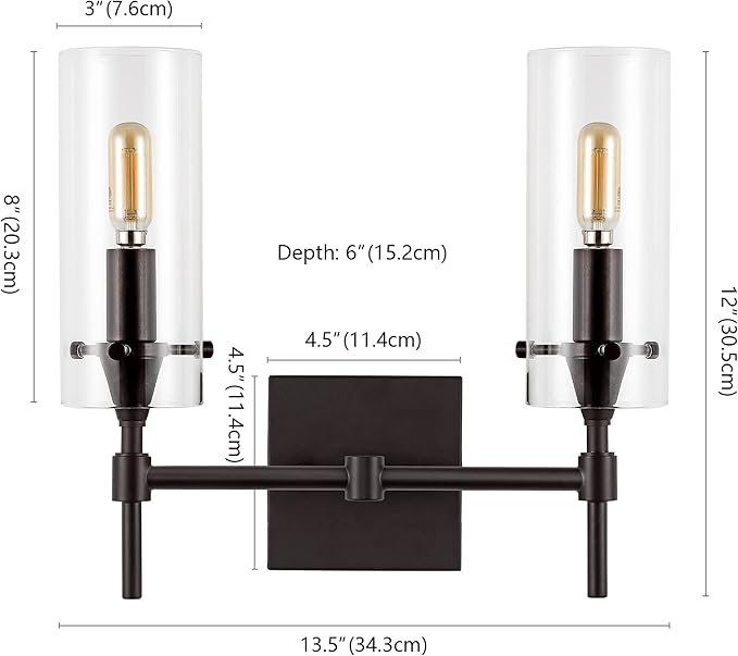JONATHAN Y 13.5" Oil Rubbed Bronze/Clear Modern Farmhouse LED Vanity Light Sconce, Clear Glass Cylinder Shade, Wall Lamp for Bathroom Mirror Hallway Entryway, LED Bulb Included (JYL7806A)