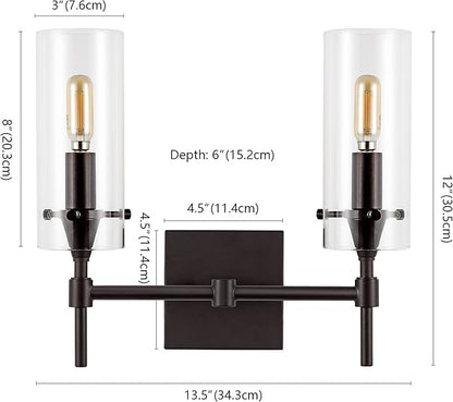 JONATHAN Y 13.5" Oil Rubbed Bronze/Clear Modern Farmhouse LED Vanity Light Sconce, Clear Glass Cylinder Shade, Wall Lamp for Bathroom Mirror Hallway Entryway, LED Bulb Included (JYL7806A)