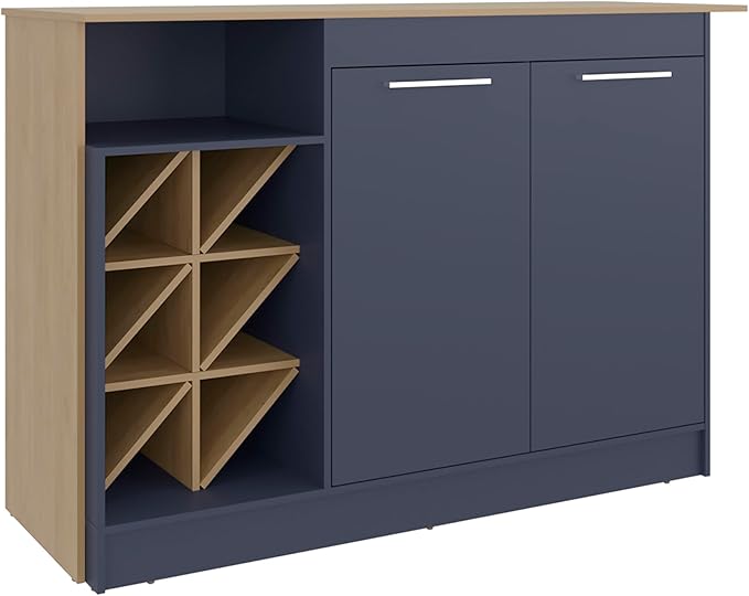 GOWE Harrell Kitchen Island, 2 Doors, 7 Shelves, Alby Blue/Natural Oak
