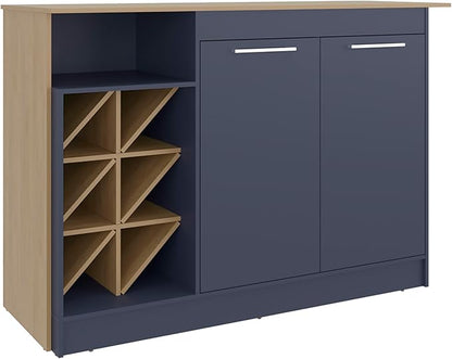GOWE Harrell Kitchen Island, 2 Doors, 7 Shelves, Alby Blue/Natural Oak