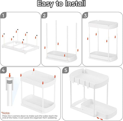 Ukeetap 2 Pack Multi-Purpose Pull-Out Storage Organizers, Under Sink Organizers and Storage for Bathroom & Kitchen, Under Cabinet Organizers and storage, 14.8 Inch, White
