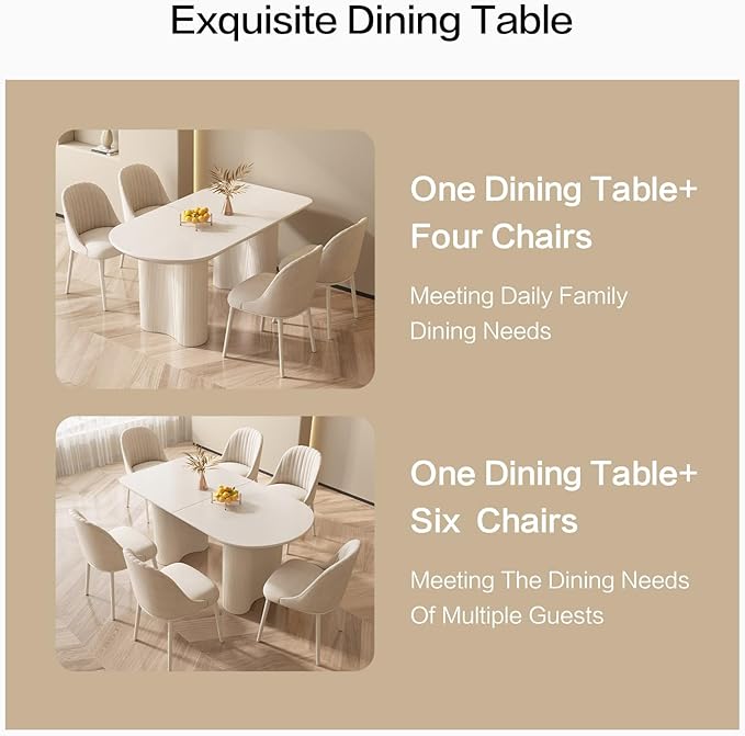 55.11" Modern White Dining Table, Funky Oval Kitchen Table with Powerful Ripple Support Legs for Dining Room, Kitchen, Home Office
