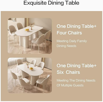 55.11" Modern White Dining Table, Funky Oval Kitchen Table with Powerful Ripple Support Legs for Dining Room, Kitchen, Home Office