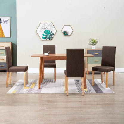 Brown Fabric Dining Chairs Set of 4 with Solid Rubber Wood Legs Modern Design for Dining Room Kitchen