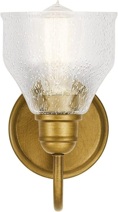 KICHLER Avery 5.5" Wall Sconce Industrial 1 Light Wall Fixture with Clear Seeded Glass in Natural Brass, for Bathroom, Bedroom or Hallway (8.25" x 5.5" x 9.5") 45971NBR