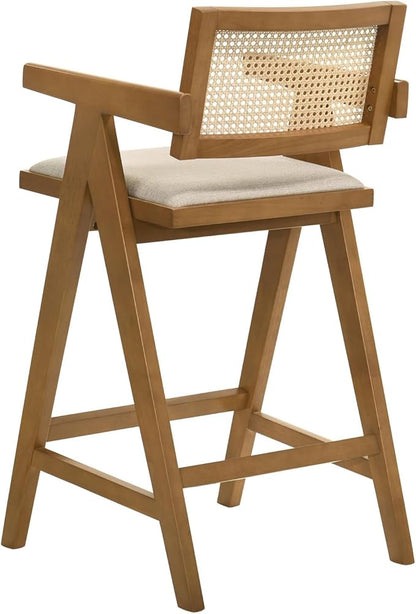 Remy Light Walnut Woven Rattan Wood Chair (Set of 2) - Walnut - Mid-Century Modern Charm - Kitchen Island - Timeless Appeal