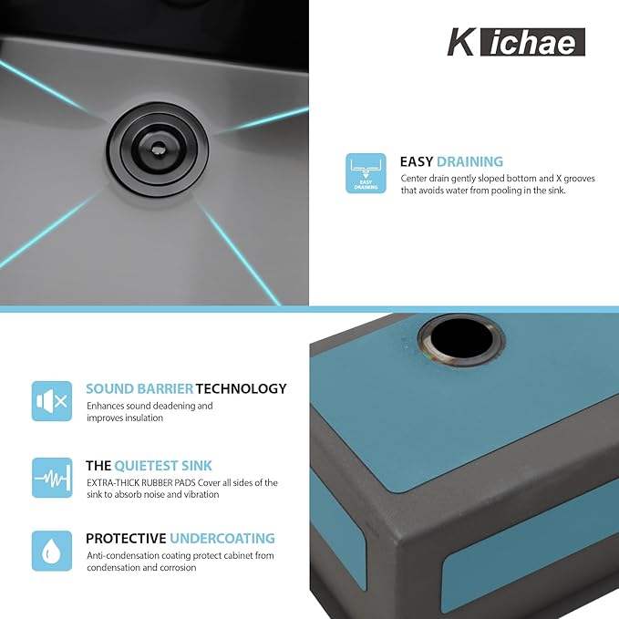 Kichae 21 Laundry Sink Undermount Black - 21x18 Inch Undermount Utility Sink Stainless Steel 12" Deep Single Bowl Under Counter Laundry Utility Room Handmade Basin