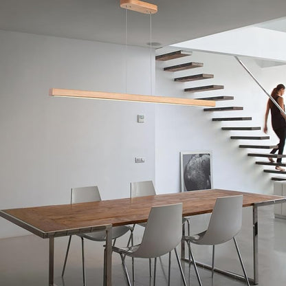 YISDESIGN 71" 40W Wood Linear Pendant Light Fixture Led Dining Room Light Dimmable Hanging Light Fixture for Kitchen Island Dining Room Pool Table Lights Natural