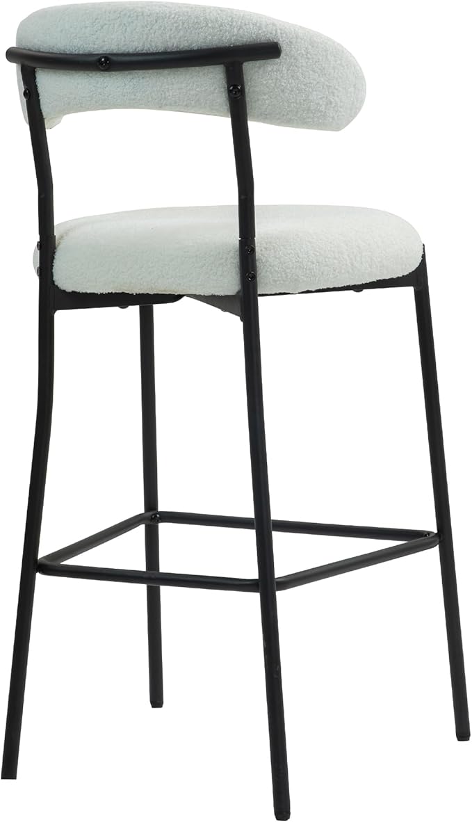 26'' Counter Height bar stools Fabric Cover Kitchen Island Counter bar Stool with Black Powder Coating Base and footrest(Snow)