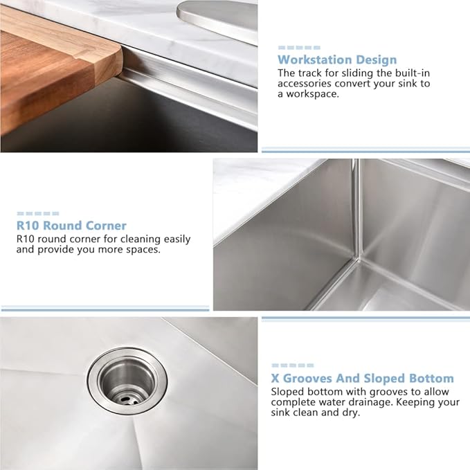 30 Inch Farmhouse Sink Stainless Steel-VASOYO 30x22 Farm Sink Apron Front Farmhouse Kitchen Sinks Workstation 16 Gauge Stainless Steel Single Bowl Kitchen Sinks Undermount with Cutting Board