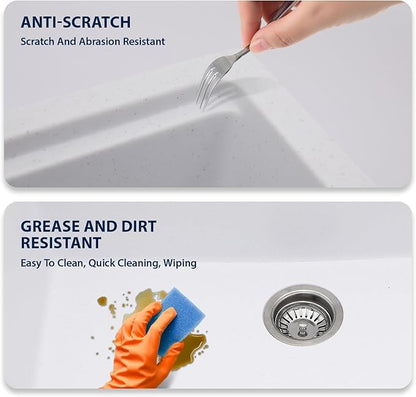 Logmey 33" White Granite Composite Undermount Sink,33x19 All in One Workstation Single Bowl Quartz Sinks,Scratch-resistant,Large Deep Under Counter Sink for Minimalist & Scandinavian Style Kitchen