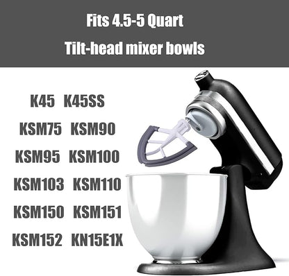 Flex Edge Beater for KitchenAid,Mixer Attachement Compatible With KitchenAid,Mixer Accessory,Fits Tilt-Head Stand Mixer Bowls For 4.5-5 Quart Bowls,Beater With Silicone Edges,Grey