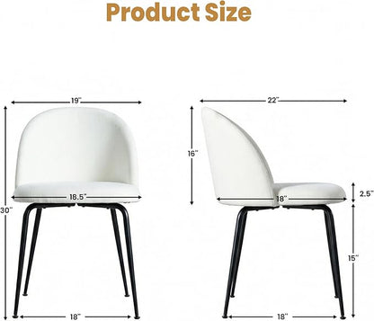 Casaphoria Dining Chairs Set of 2, Modern White and Black Upholstered Accent Chairs with Metal Legs, Ergonomic Comfy Vanity Chair for Kitchen, Living Room, and Bedroom