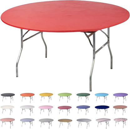 Kwik-Covers 10 Pack of Round Plastic Table Covers - 60" or 72" Round - Indoor or Outdoor Fitted Covers (Tables NOT Included) (Red, 60" Round)