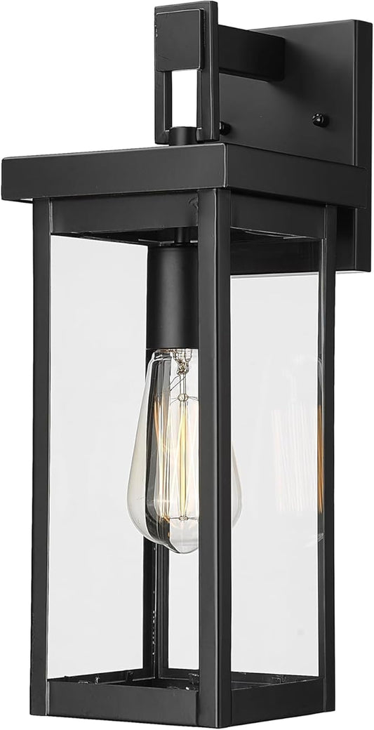 ML Lighting | Barkeley Collection | 42601-PBK | 16" Modern One Bulb Outdoor Steel Small Wall Sconce | Anti-Rust Powder Coat Black with Clear Glass Shade | Exterior Ambient Light for Safety
