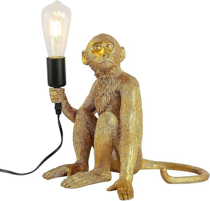 LOYALHEARTDY Modern Table Light Monkey Desk Lamp Resin Sitting Monkey Lighting Fixture for Living Room, Bedroom, Office, College Dorm Decoration (Gold, Table Lamp)