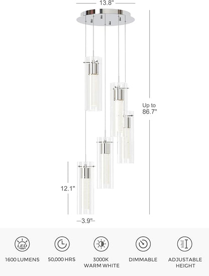 Tawson Alice 5-Light Chandelier Pendant Ceiling Light, Integrated Led and Bubble Glass, for Kitchen Island, Hallway, Entryway, Passway, Dining Room, Bedroom, Balcony Living Room