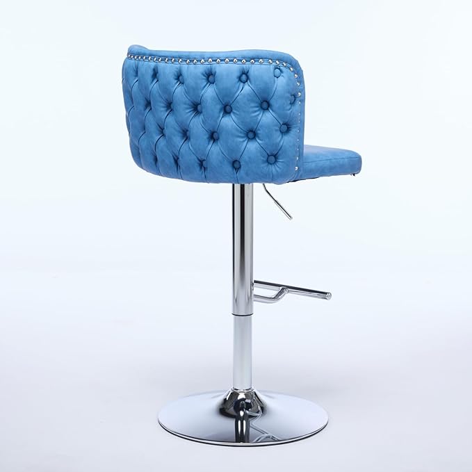 Furniture,Swivel Adjusatble Seat Height with Chrome Base, Modern PU Upholstered Bar Stools with The Whole Back Tufted, for Home Pub and Kitchen Island,Blue, Set of 2