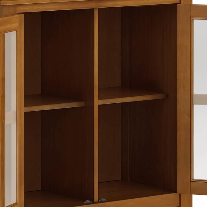 SIMPLIHOME Artisan Storage Cabinet - 30 inch Wide Solid Wood Low Storage Cabinet in Honey Brown, Contemporary Accent Cabinet for Living Room or Dining Room with Glass Doors and Adjustable Shelves