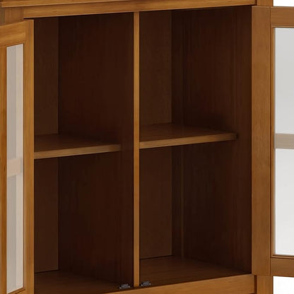 SIMPLIHOME Artisan Storage Cabinet - 30 inch Wide Solid Wood Low Storage Cabinet in Honey Brown, Contemporary Accent Cabinet for Living Room or Dining Room with Glass Doors and Adjustable Shelves