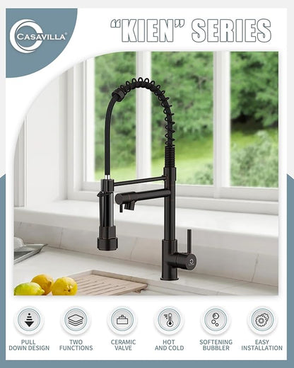 Kitchen Faucets, Oil Rubbed Bronze Kitchen Faucet, Pull Down Kitchen Sink Faucet with Sprayer, Commercial Stainless Steel Spring Faucets for Kitchen Sinks, Single Handle with High Arc Spring