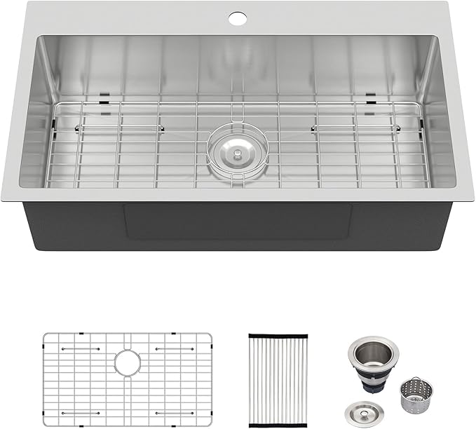32 Inch Drop In Kitchen Sink Logmey 32x18x9 Inch Topmount Sinks 16-Gauge Stainless Steel Single Bowl Kitchen Sink